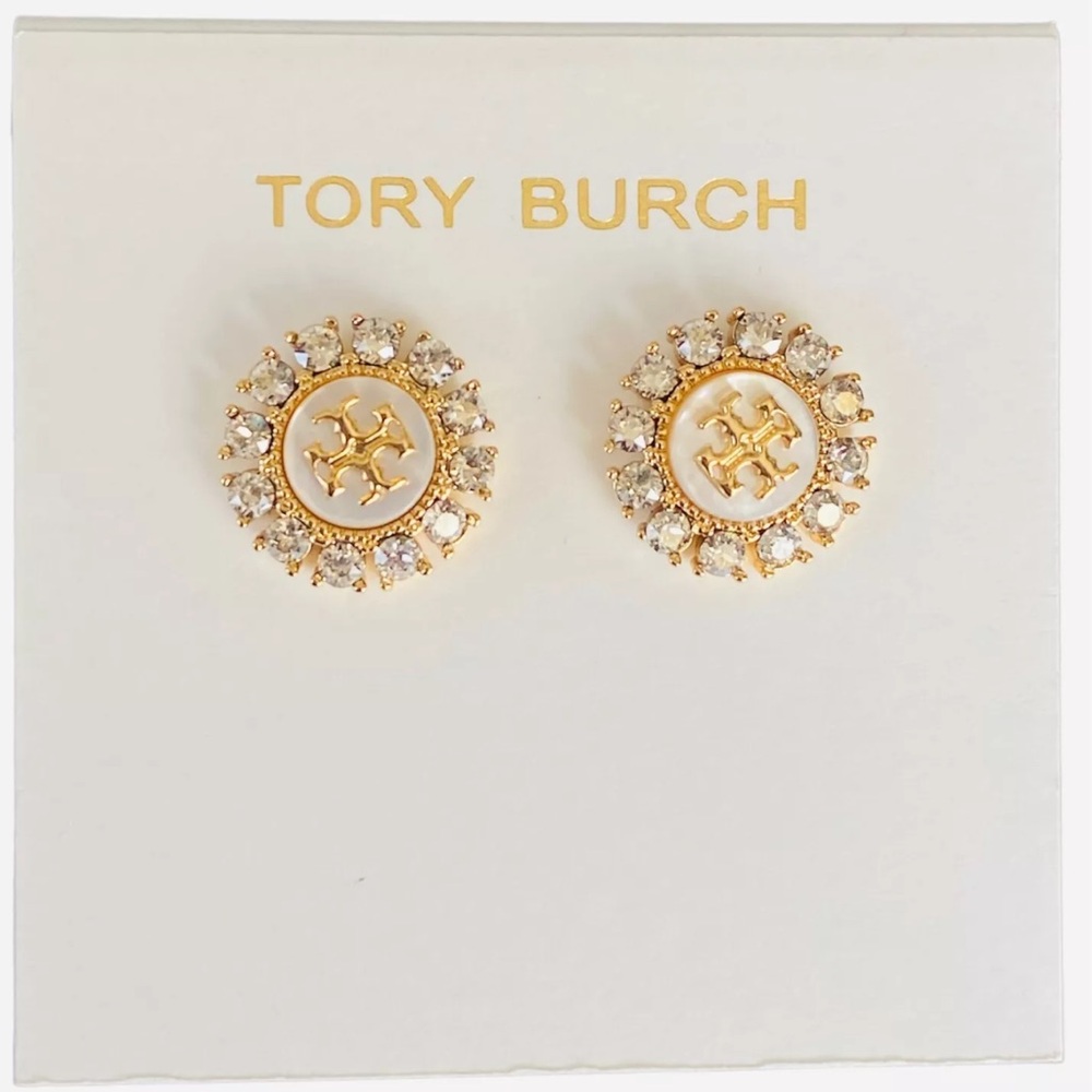 Tory Burch Gold and White Earrings